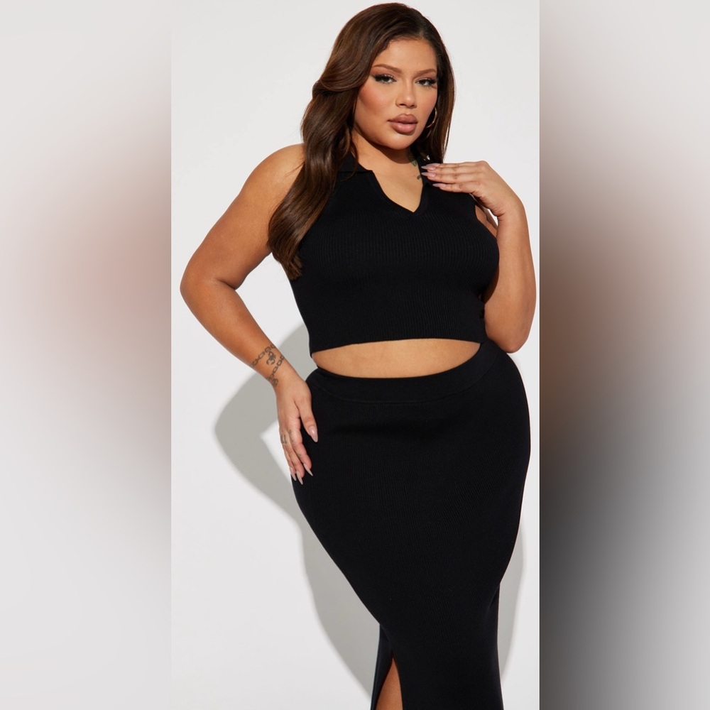 Fashion Nova Women’s Easy Going Black Pencil Skirt Ribbed 2 PC Set Size 3XL - Picture 2 of 13